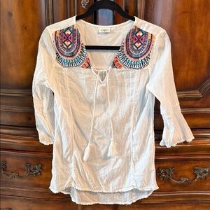Cato White Embroidered Boho Blouse